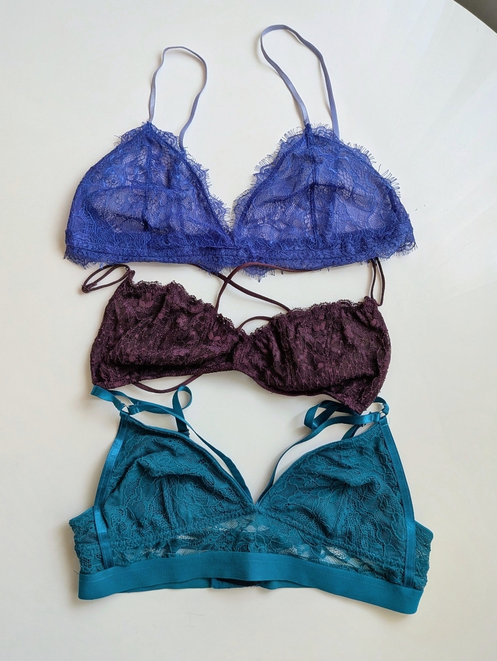 Lace Bralette Trio - Blue, Plum & Teal